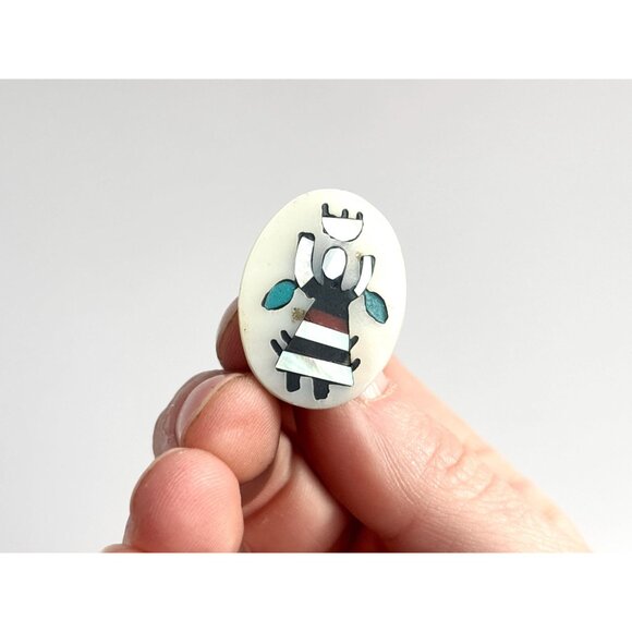 Zuni Inspired Gahn Dancer Oval Hand Crafted Vintage Costume Jewelry Brooch - Picture 3 of 11